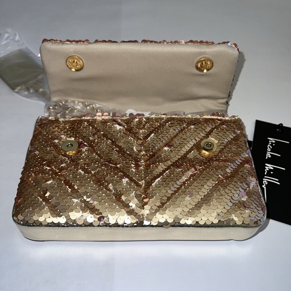 Nicole Miller Gold Mermaid Sequin Chain Strap Crossbody Small Bag Purse NWT - Picture 10 of 14
